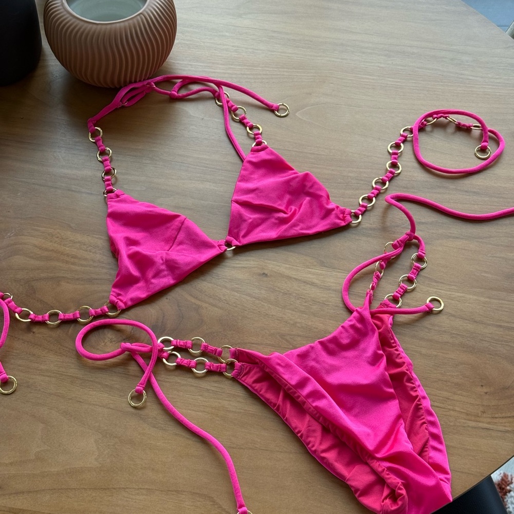 Agent Provocateur Hot Pink Ring-Detail Triangle Bikini